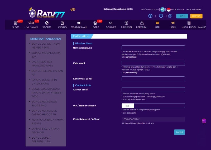 Bagaimana Cara Mendaftarkan Diri Di RATU77